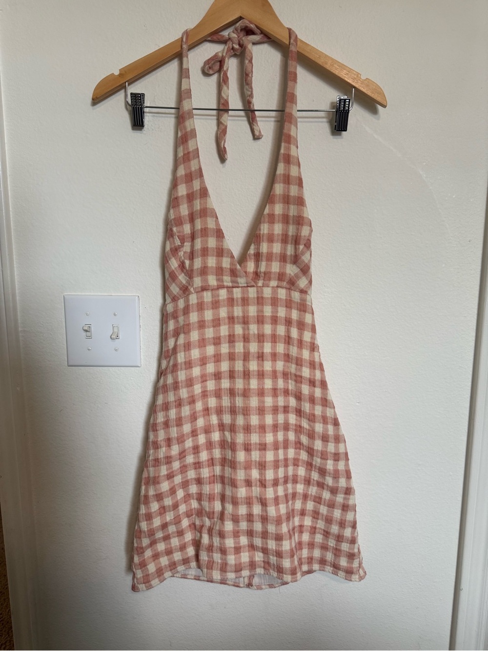 Zara Pink & Cream Gingham Halter Mini Dress